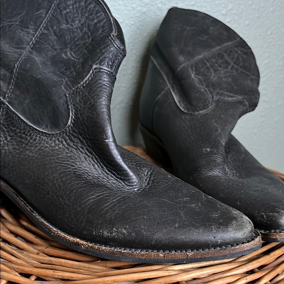 Black Leather Ankle Cowboy Boots - Picture 3 of 7